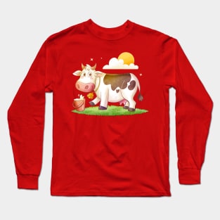 Hand Drawn Cartoon Cow Long Sleeve T-Shirt